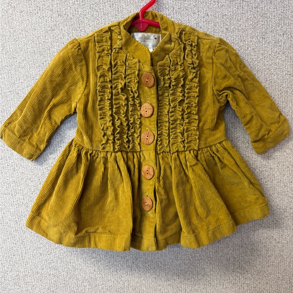 SweetHoney Baby Girl Size 12m Mustard Corduroy Ruffle Coat